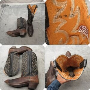 Nocona Boots Mens 7.5 B Brown Leather Embroidery Western Cowboy Rodeo‎